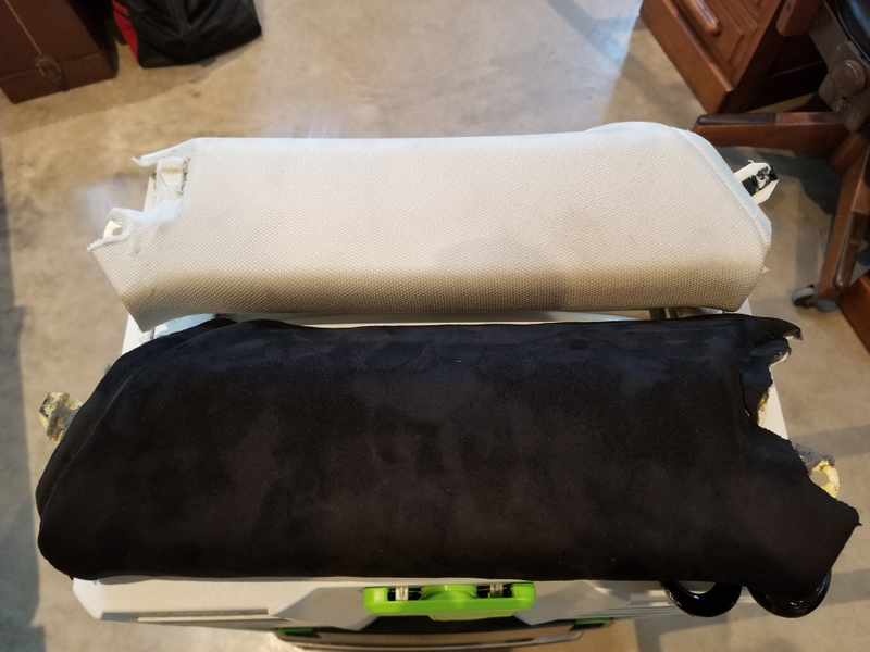 Reupholstering interior pieces in black suede to match the S4's interior.
